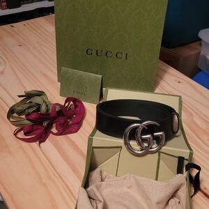 Gucci Marmont GG silver black belt size 100